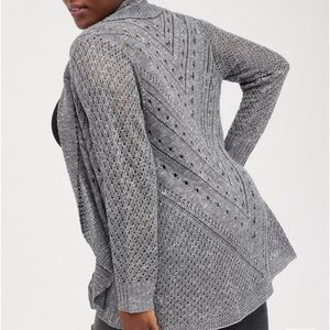 Pointelle Cardigan Curved Hem Sweater